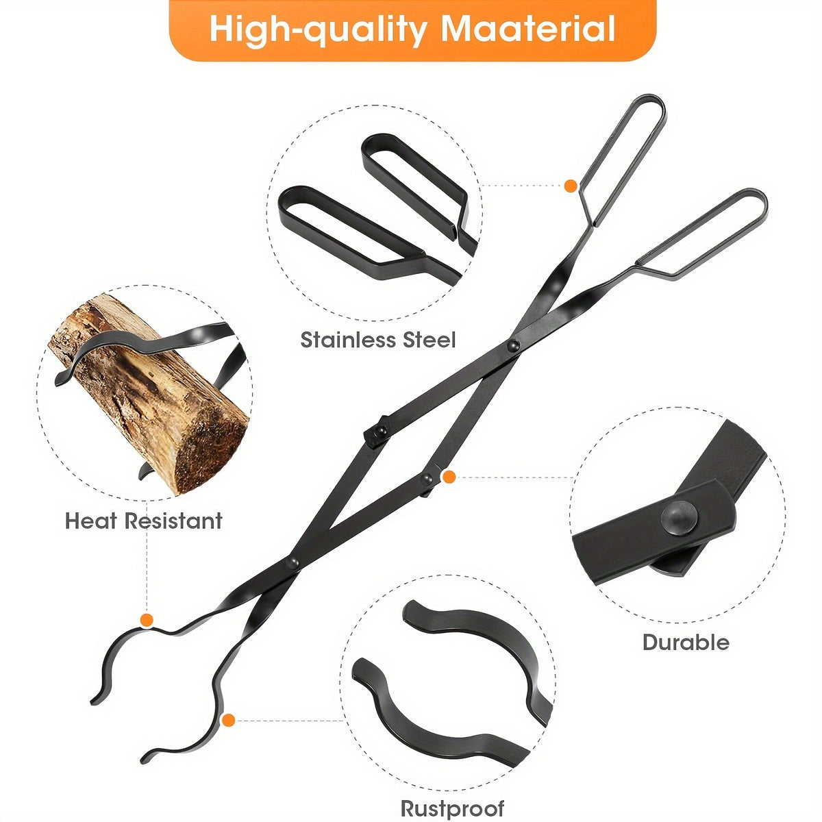26 Inch Fireplace Tongs Heavy Duty Wrought Iron Log Tongs for Fire Pit Campfire Wood Stove BBQ Indoor Outdoor Camping