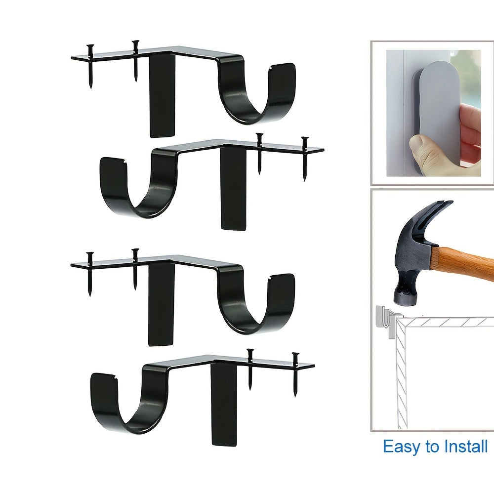 No-Drill Black Curtain Rod Brackets – Heavy Duty Screwless Steel Holders, Adjustable, Holds 20 lbs | Set of 4, 8, or 12 | Nuvia Haven