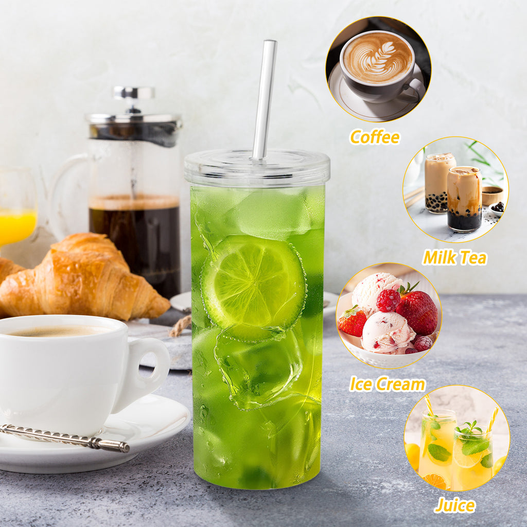 20oz Clear Plastic Cup with Lid & Straw – Reusable Iced Coffee Tumbler Set for Commuting, Office, Travel & Daily Use | 2-Pack & 4-Pack