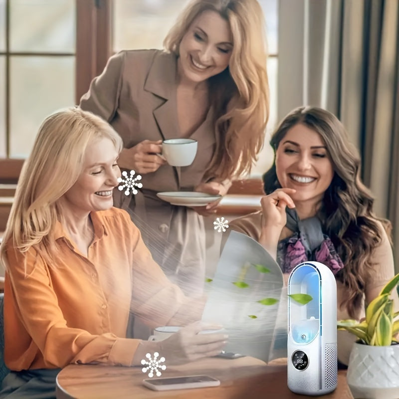 Portable Bladeless Fan with Night Light, 7-Speed Quiet USB Desktop Tower Fan for Bedroom, Office & Home