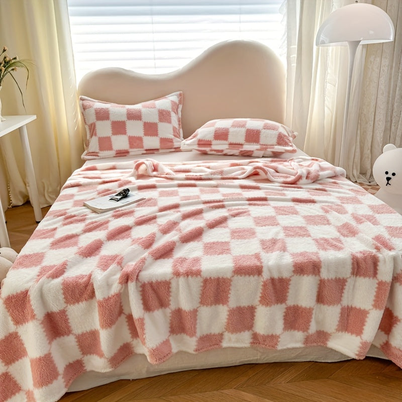 Double-Sided Velvet Plaid Blanket Super Soft Machine Washable for Home Bedroom Sofa Travel Panda Print Black White Blue Green Yellow Pink Coffee 4 Sizes