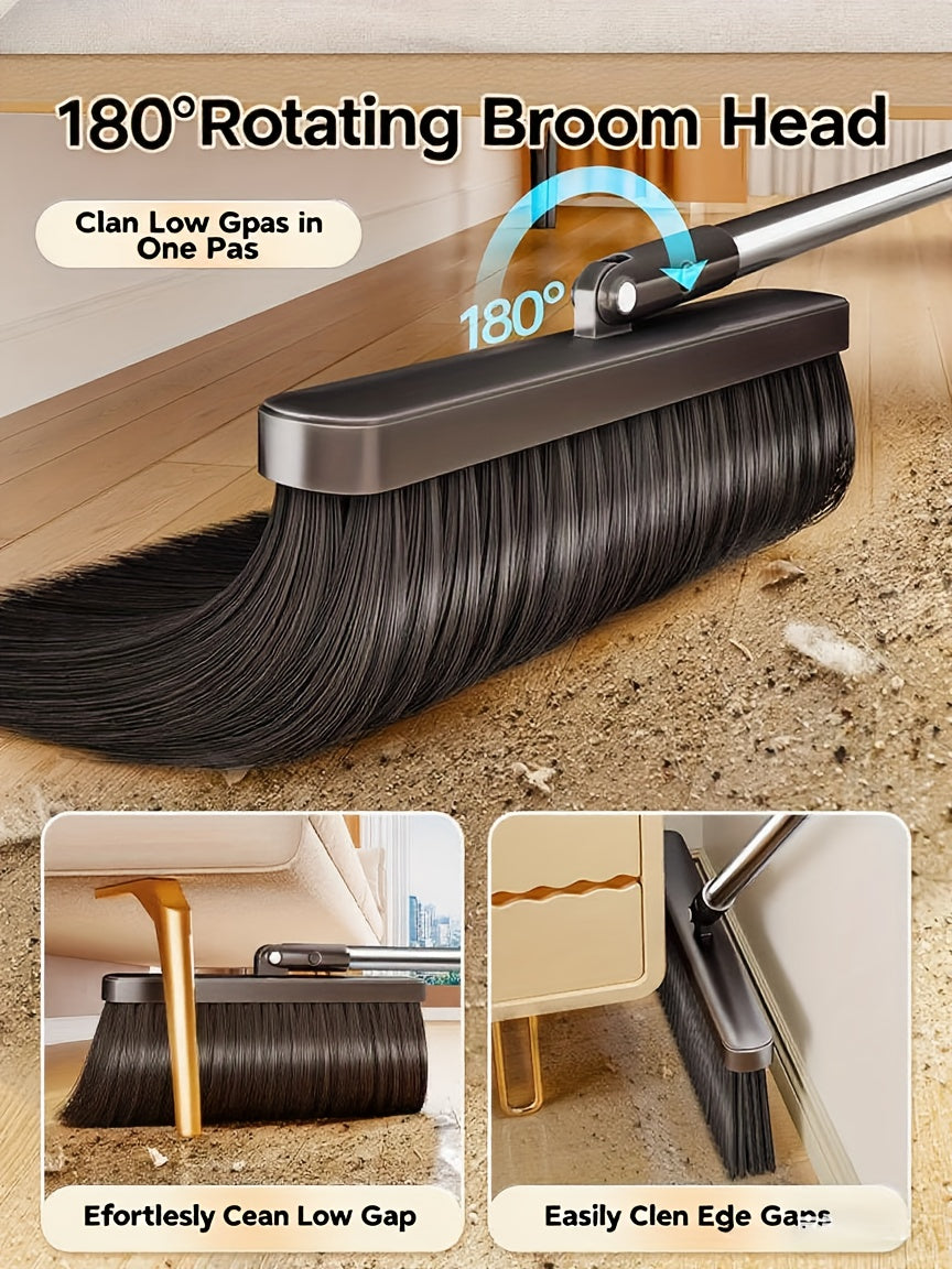 Broom and Dustpan Set with 51 Inch Adjustable Long Handle 2 Interchangeable Broom Heads – No-Bend Upright Sweeping Set for Indoor Outdoor Home Office Kitchen Garden