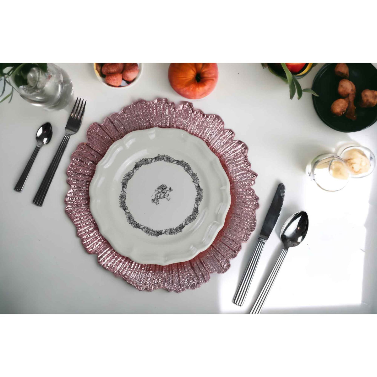 Charger Plates Set of 24 – 13 Inch Floral Reef Decorative Dinnerware for Wedding Party Table Setting Silver Gold Rose Gold Red