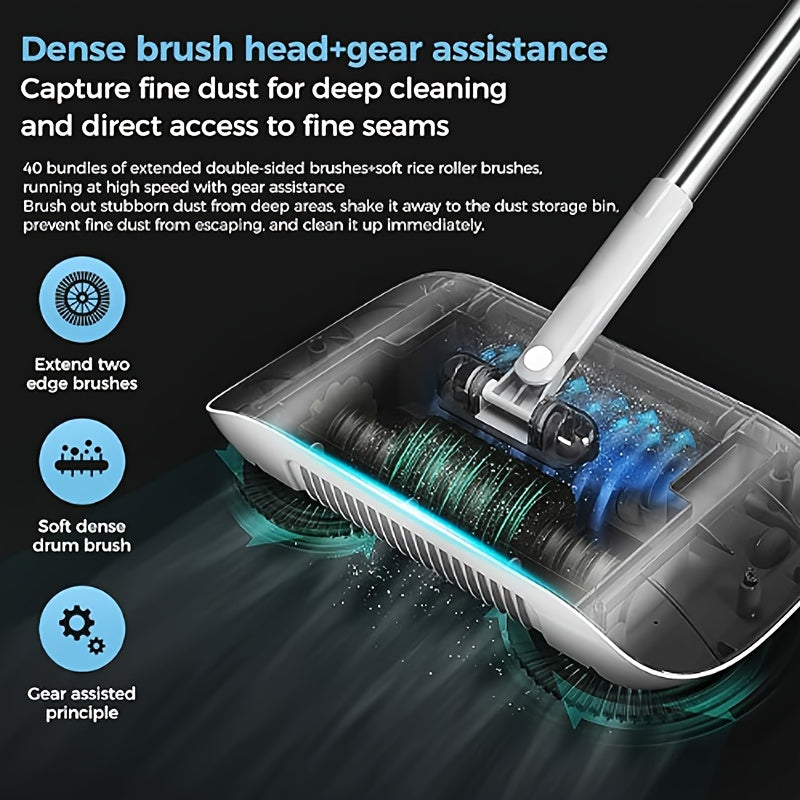 Hand-Push Floor Sweeper with Dustbin – All-in-One Manual Broom & Dustpan Set, No Power Needed, Lightweight Household Cleaning Machine for Hardwood, Tile & Laminate Floors, Lazy-Friendly Design