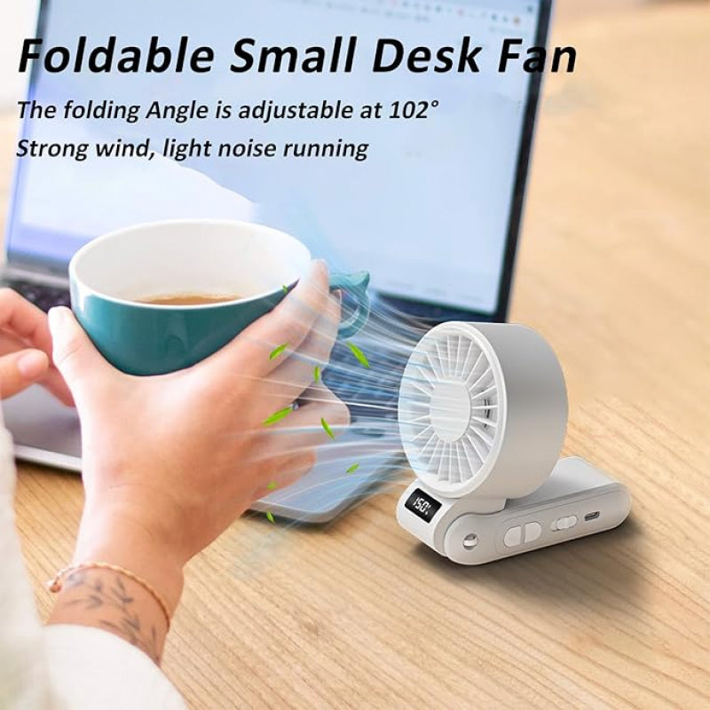 Portable Handheld Neck Fan USB-C Rechargeable 150-Speed Stepless Adjustable Foldable LED Display for Outdoor Travel Work Road Trips Hands-Free Wearable