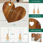 Heart-Shaped Mini Charcuterie Board & Cheese Knives Gift Set – Wood Bridal Shower Favor, Wedding Gift & Party Thank-You Box | Acacia & Bamboo | 6 or 12 Sets