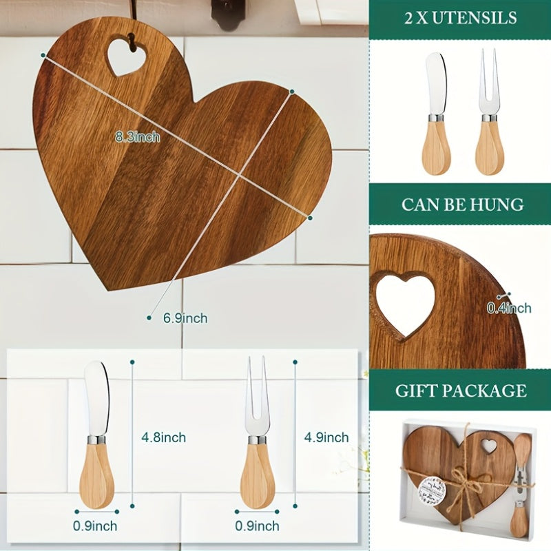 Heart-Shaped Mini Charcuterie Board & Cheese Knives Gift Set – Wood Bridal Shower Favor, Wedding Gift & Party Thank-You Box | Acacia & Bamboo | 6 or 12 Sets