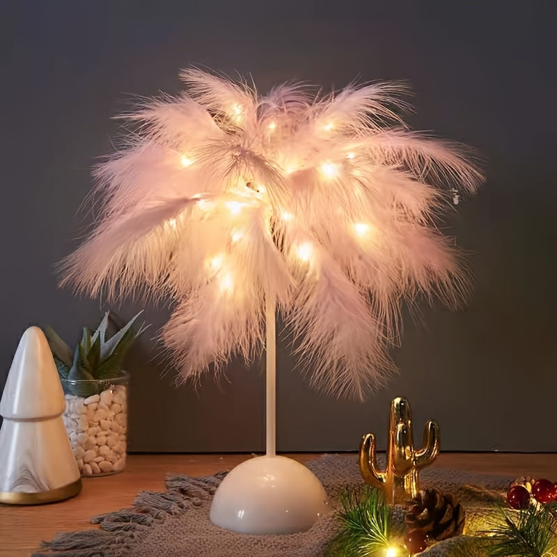 Feather LED Copper Wire Table Lamp Night Light – 40-Head Romantic Atmosphere Light for Bedroom, Living Room, Birthday & Valentine's Day Decor