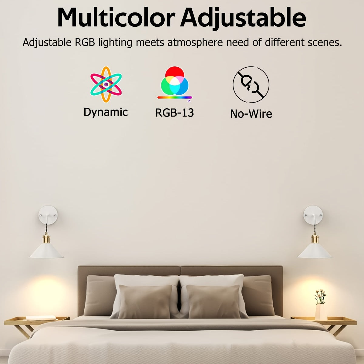 RGB Wireless Wall Sconce Set of 2 – Battery Operated Dimmable Wall Lamp with Remote, 13 Color Modes, Timer & Memory Function for Bedroom & Living Room