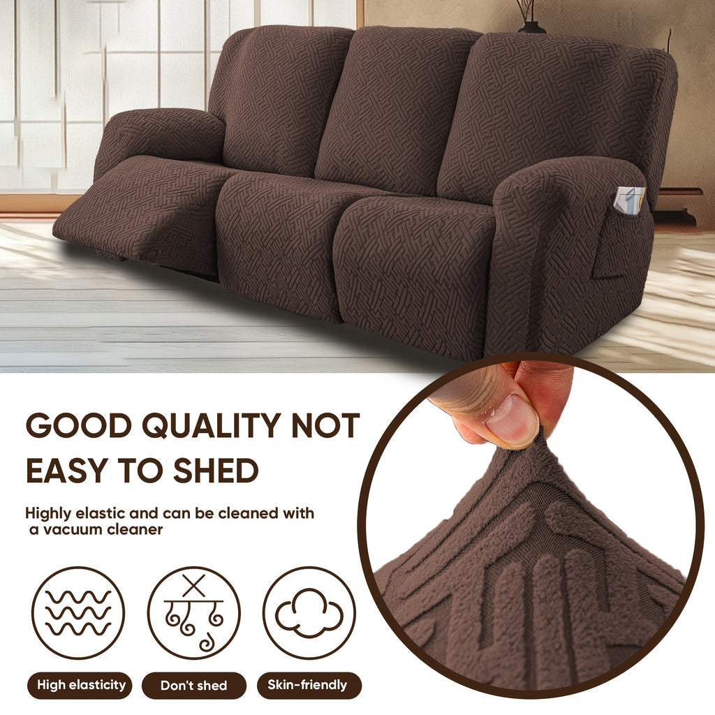 8-Piece Recliner Slipcover Set for 3-Seat Sofa – Flexible Soft Slide Sleeve Furniture Protector with Pocket, Stretch Couch Cover for Living Room, Office & Sofa Chair