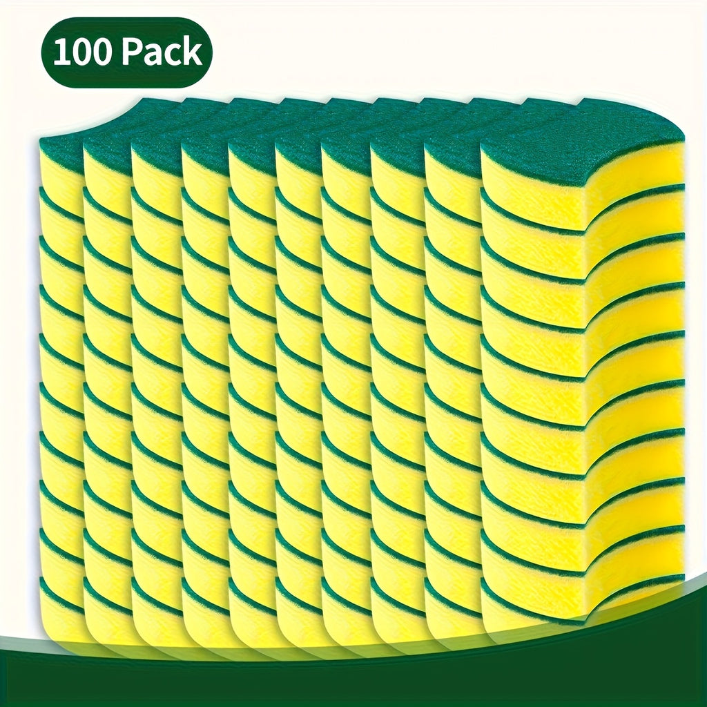 Double-Sided Cleaning Sponges 100 Pack Scratch-Free Super Absorbent Sponge Wipes for Kitchen Bathroom Dishwashing Home Use