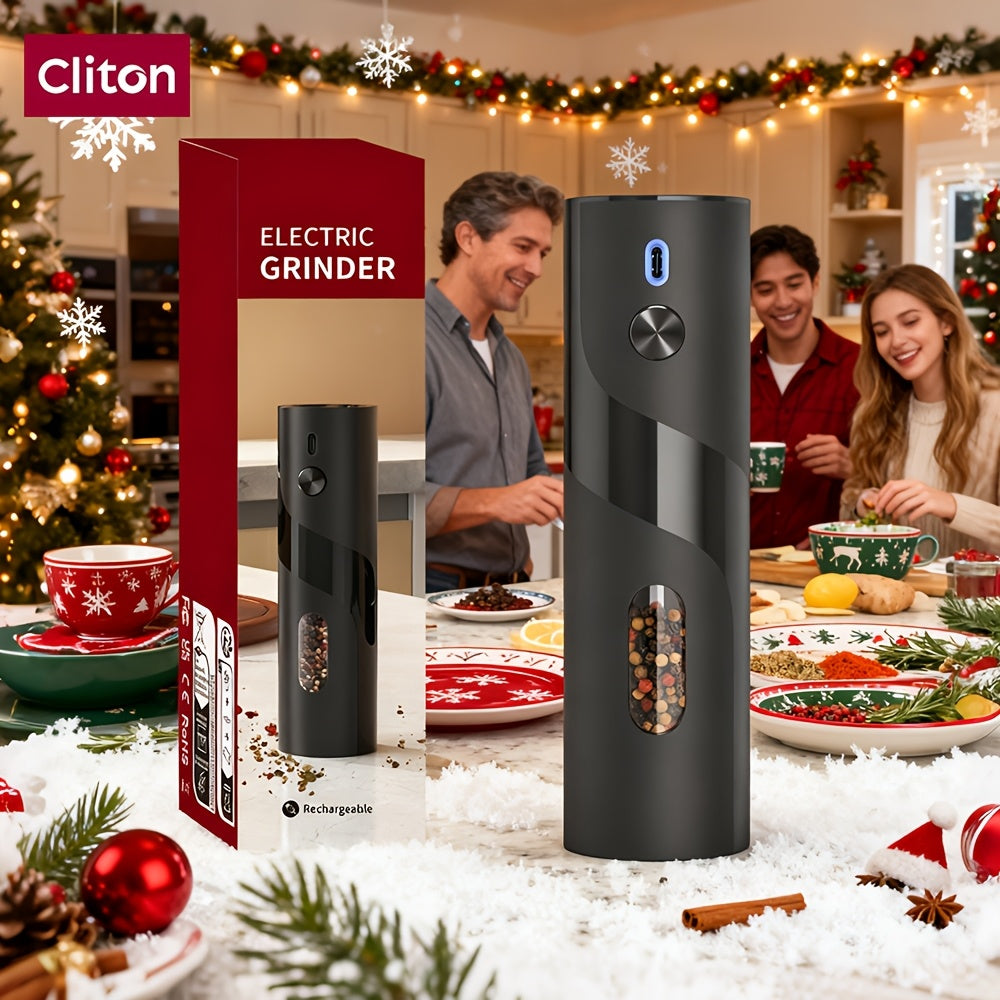 Electric Salt & Pepper Grinder Set USB Rechargeable with Charging Base, LED Grinding Light, Top-Fill Large Capacity – 1 or 2 Piece, Black & Green