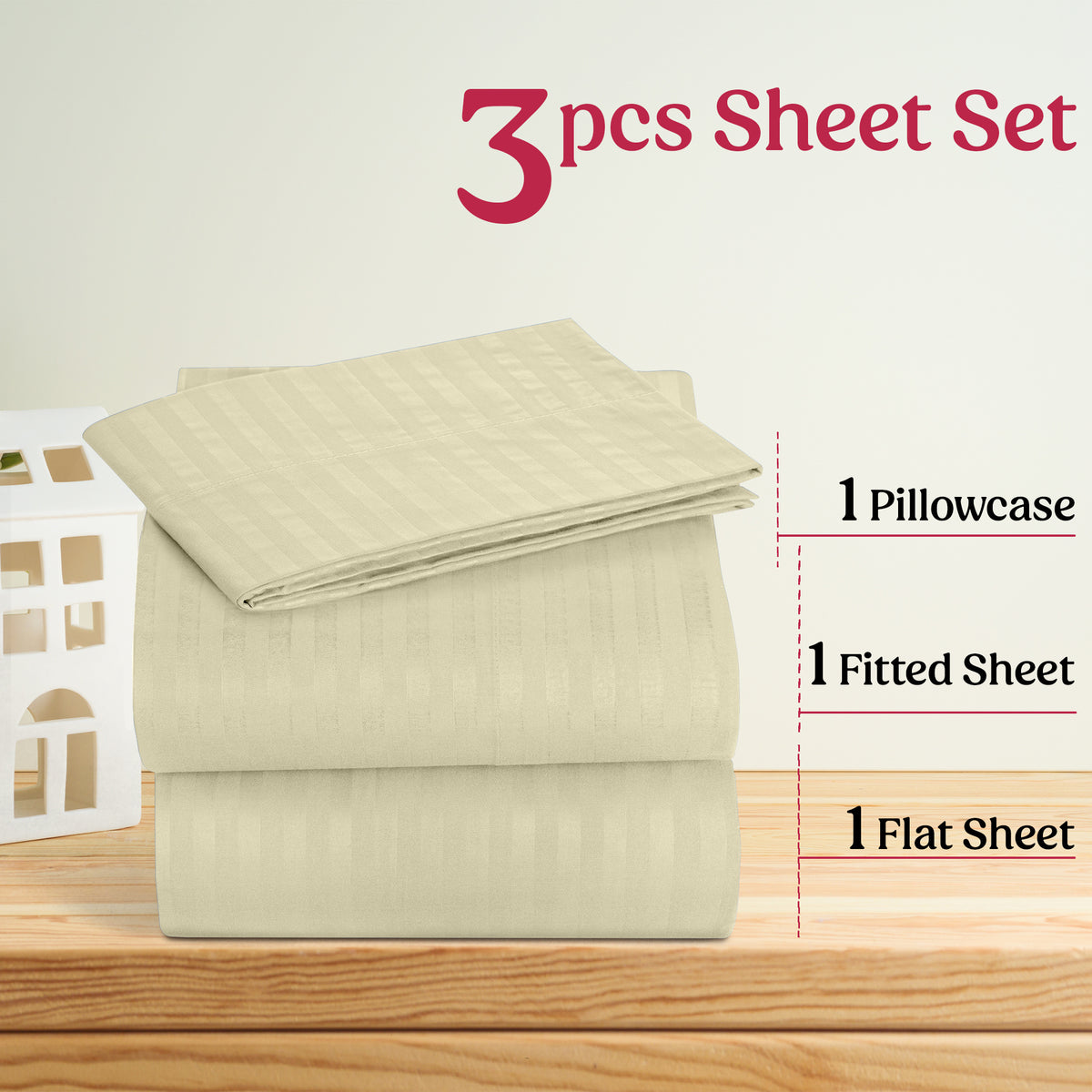 Luxury Striped Bed Sheet Set 3 or 4 Pcs – Hotel-Quality Deep Pocket 16", Extra Soft Breathable Cooling Sheets, Wrinkle & Fade Resistant, Twin Twin XL Full Queen King Cal King, 11 Colors