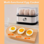 Rapid Egg Cooker 6 Egg Capacity Stainless Steel Electric Egg Boiler Hard Medium Soft Boiled Poacher Auto Shut-Off Alarm