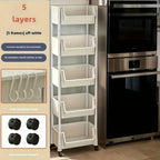 5-Tier Plastic Storage Rack with Lid & Hooks – Heavy-Duty Floor Standing Shelf Organizer for Kitchen, Entryway, Shoes, Books, Pots & Pans