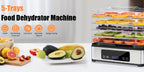 Food Dehydrator Machine 5 Stainless Steel Trays 420W 48H Timer 95-160F Temp Control for Jerky Herbs Meat Fruit with Recipe Book