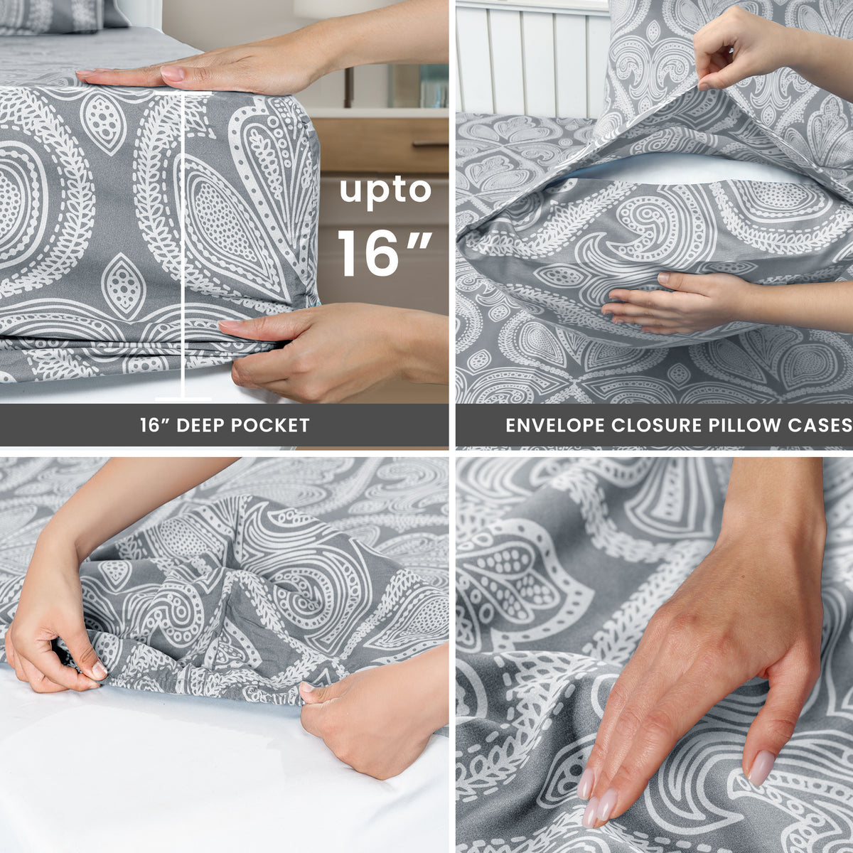 Paisley Bed Sheet Sets Queen King Twin Full Cal King – Soft Brushed Microfiber Deep Pocket Fitted Sheet & Pillowcases, Wrinkle Free