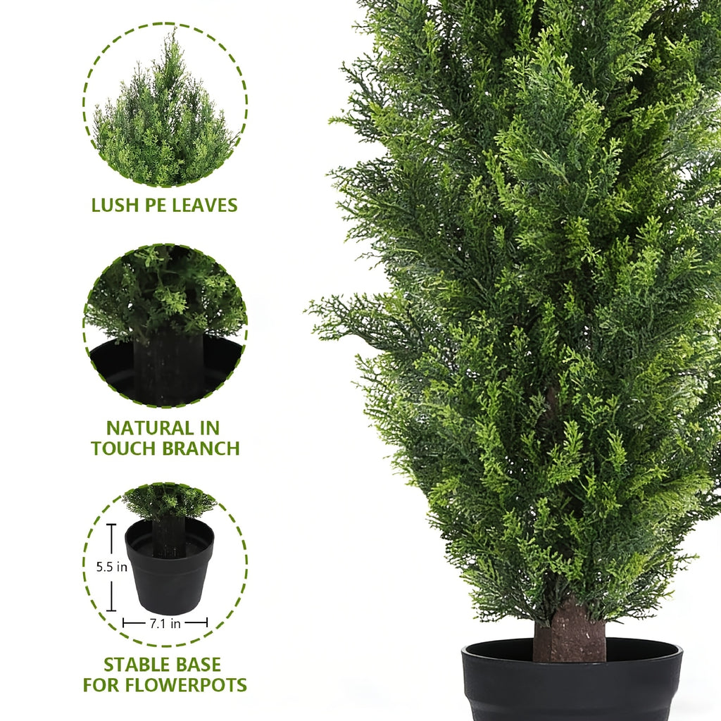 Artificial Pine Tree Set of 2 – Faux Greenery Shaped Christmas Trees for Indoor & Outdoor, Courtyard, Front Door & Holiday Decor