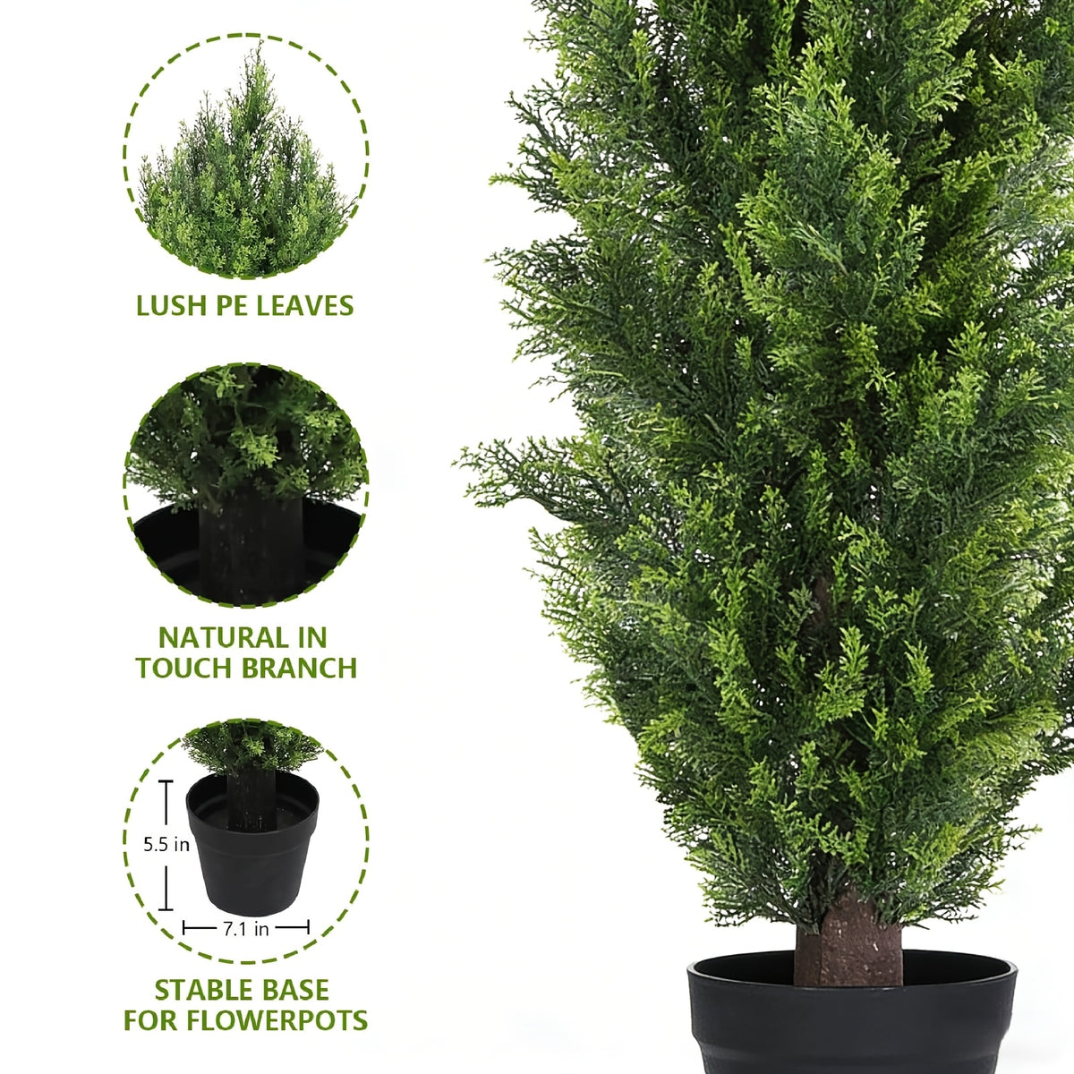 Artificial Pine Tree Set of 2 – Faux Greenery Shaped Christmas Trees for Indoor & Outdoor, Courtyard, Front Door & Holiday Decor