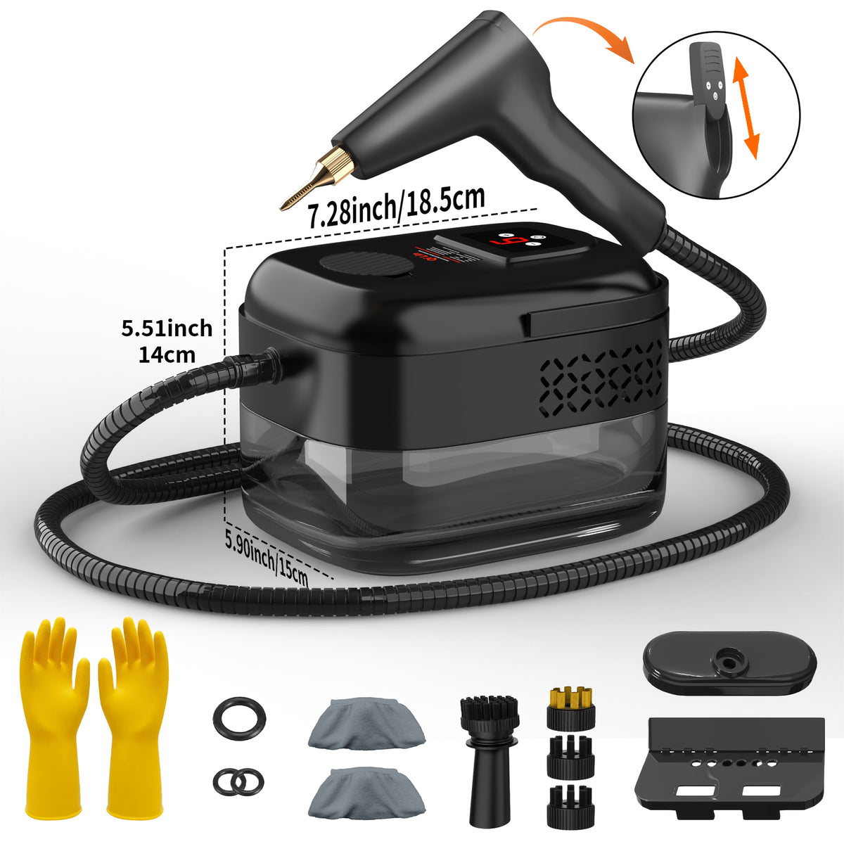 Handheld Steam Cleaner High Pressure – High-Temperature Multi-Surface Cleaner with Adjustable Gear, LCD Display & 40oz Water Tank for Kitchen, Carpet & Sofa