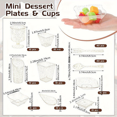 160 Piece Gold Mini Appetizer Plates Dessert Cups Spoons Forks Set Disposable Plastic Parfait Cups Party Serving Set
