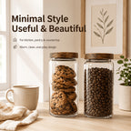 Glass Food Storage Jars with Wooden Lids 4-Piece Set – Airtight Transparent Kitchen Canister Set for Coffee Beans, Spices, Snacks & Dry Goods | 16/25/34/53 oz