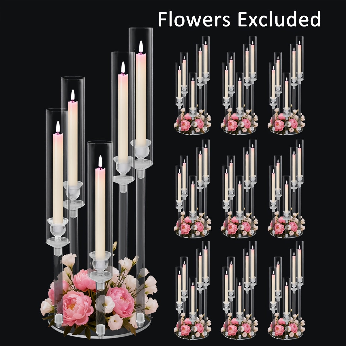 Clear Acrylic Candelabra Taper Candle Holder 5-Arm 6-Arm Wedding Centerpiece Dining Table Party Anniversary Decor