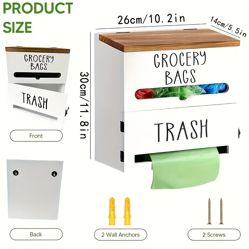 Wooden Trash Bag Dispenser Hanging Rack Under Sink Organizer for Garbage Bags Shopping Bags Tissues – Easy Install Space-Saving Kitchen Storage