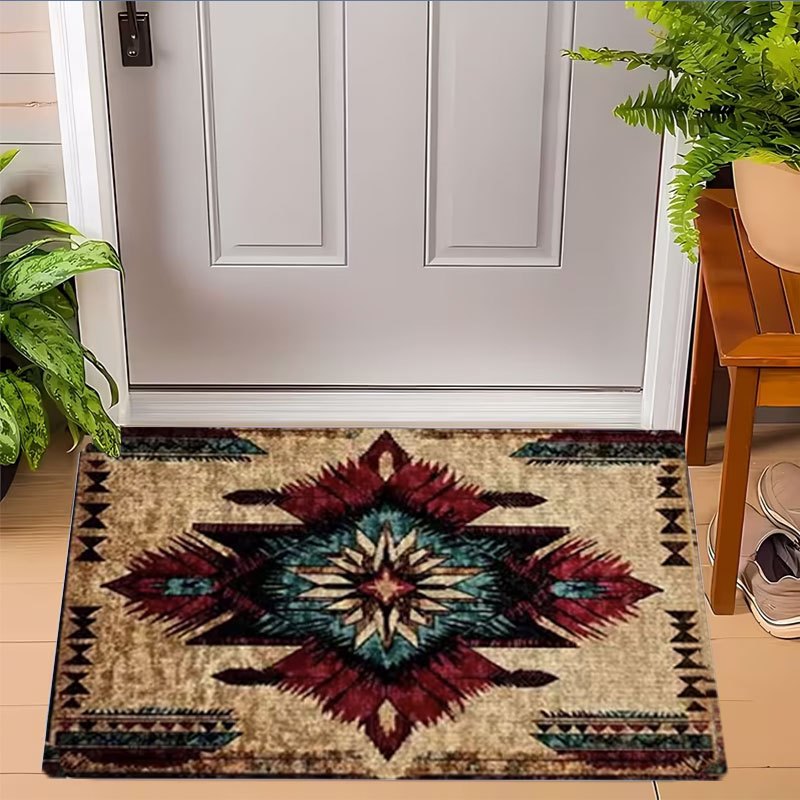 Southwestern Geometric Mat Non-Slip Indoor Floor Rug - Tribal Boho Area Mat for Bedroom Living Room Entryway Hallway, 3 Sizes Easy Clean Holiday Home Decor Accent Rug