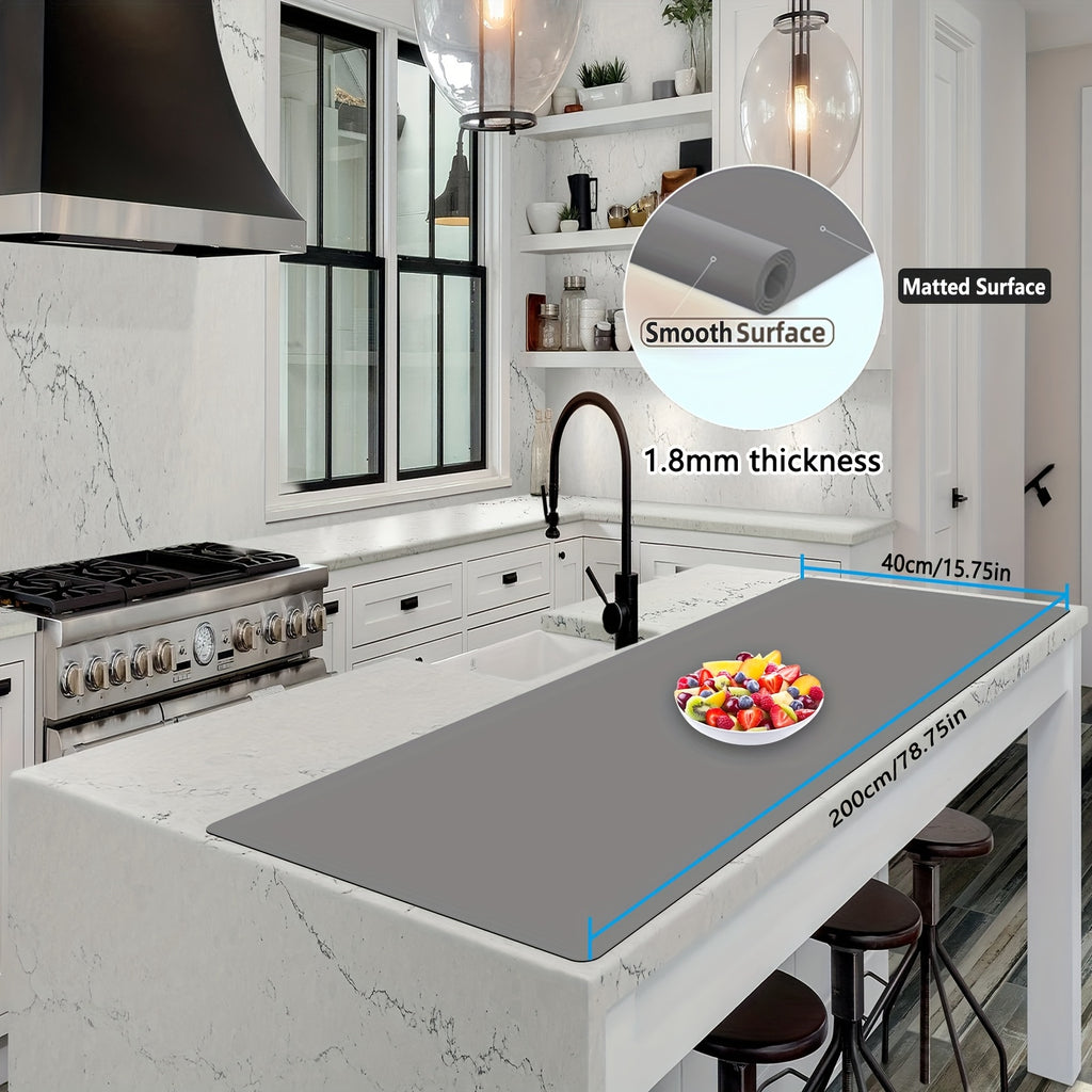 Silicone Kitchen Counter Mat Extra Large, Nonslip Heat Resistant Countertop Protector, Nonstick Waterproof Craft Mat & Table Placemat, Multi-Size in Gray, Black & Translucent