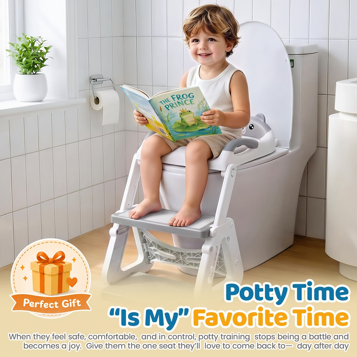 2-in-1 Potty Training Toilet Seat with Step Stool for Toddlers – Adjustable Height, Anti-Slip Pad & Splash Guard for Boys & Girls