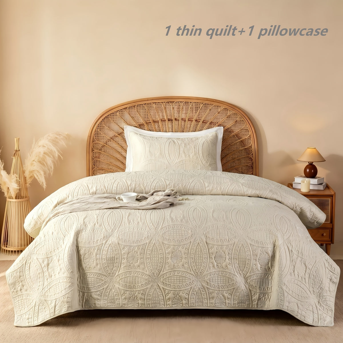 Quilted Bedspread Set Lightweight Cooling Coverlet with Pillow Shams Twin Queen King Soft Breathable Summer Bedding Set Machine Washable
