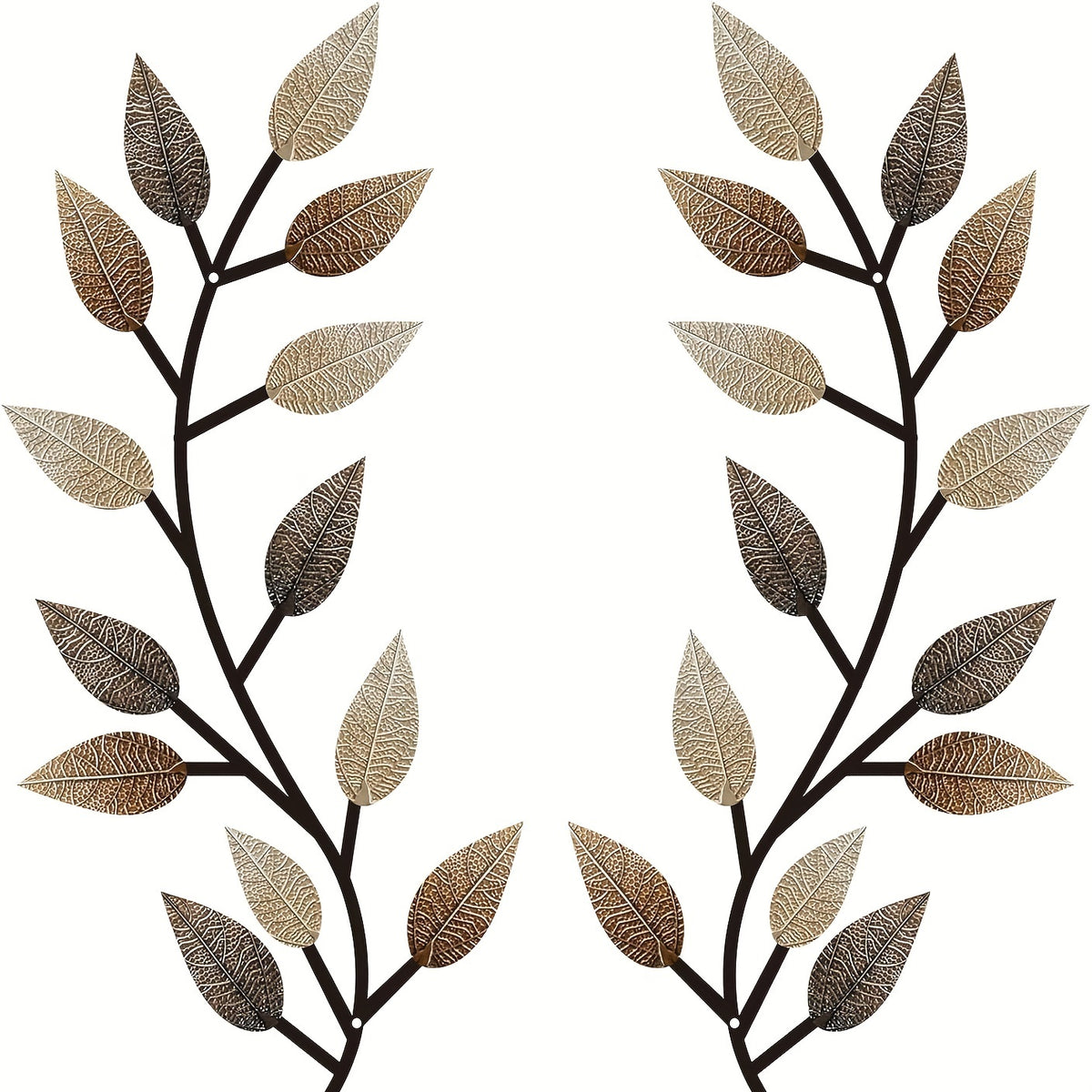 Vintage Metal Leaf Wall Decoration Set of 2 – Rustic Blue & Brown Metal Leaf Wall Art with Screws, Indoor Bedroom Living Room Corridor Home Decor Wall Hanging Accent