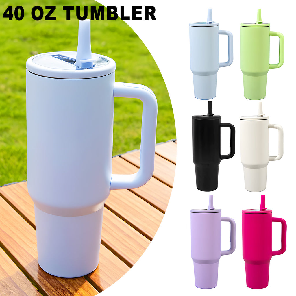 40oz Insulated Tumbler with Straw & Handle - Double Wall Stainless Steel Vacuum Cup for Hot & Cold Drinks, Reusable Travel Mug, 8 Colors | Nuvia Haven