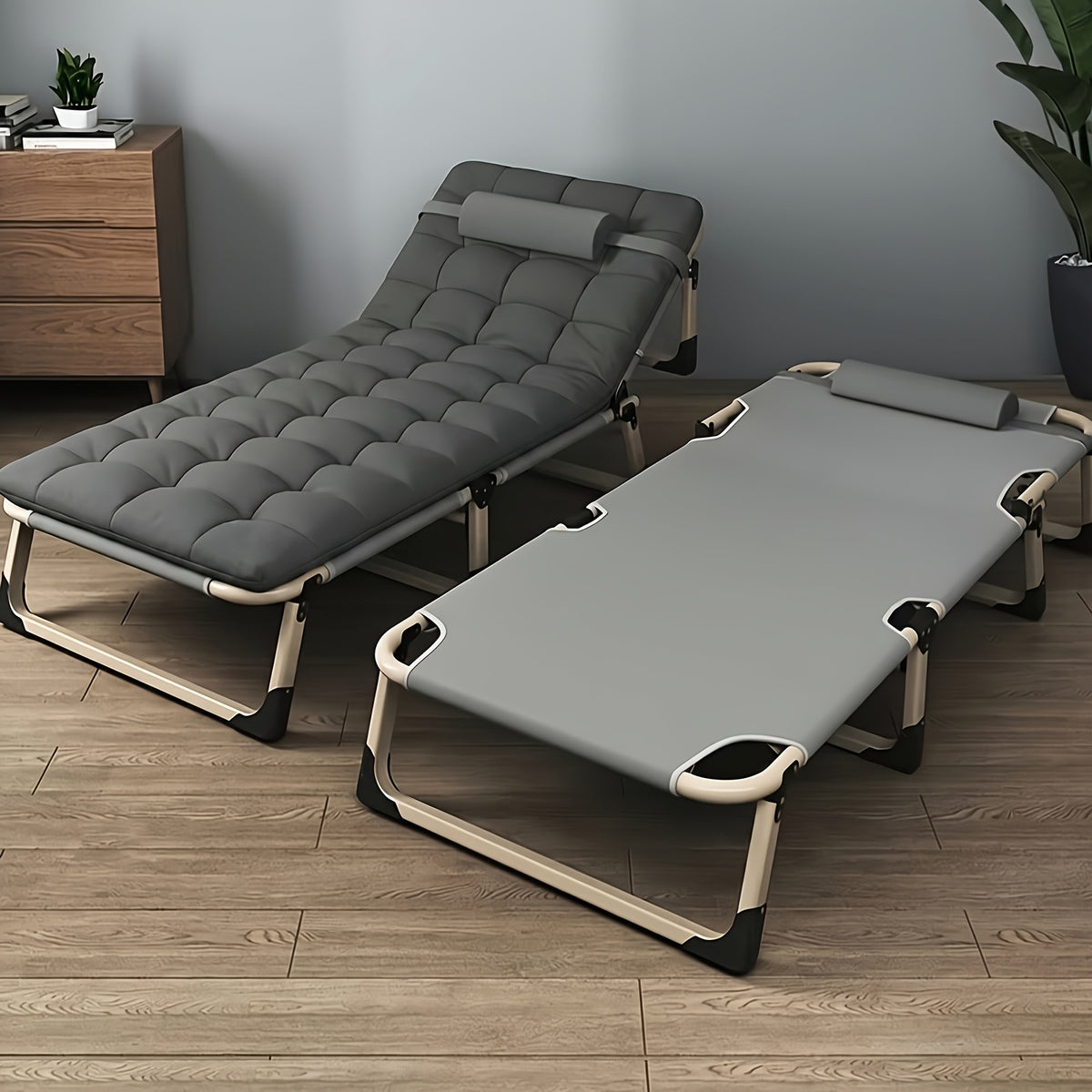 Foldable Bed Frame with Mattress | Stainless Steel Frame, Adjustable Headboard, No Assembly Required – Guest Room & Small Space Folding Bed, Retro Modern Style