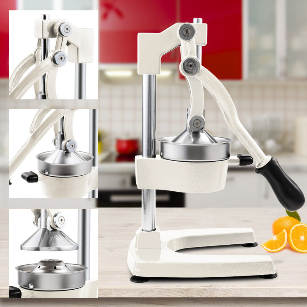 Manual Citrus Juicer Heavy Duty Cast Iron Hand Press Juice Squeezer for Orange Lemon Lime Pomegranate - Commercial Grade Fruit Juicer with Safety Lock & Stainless Steel Strainer