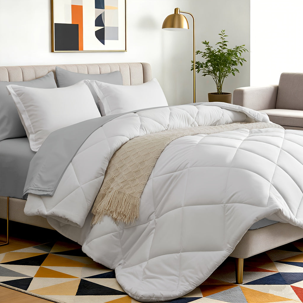Bed in a Bag 7-Piece Double-Sided Checked Comforter Set – Ultra Soft Fluffy All Season Bedding with Flat Sheet Fitted Sheet Pillowcases Shams, Twin XL Full Queen King