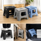 Heavy-Duty Portable Folding Stool 330 LBS Capacity – Compact Square Plastic Step Stool for Camping, Fishing, Picnic, Indoor & Outdoor Use (Black, Grey, Blue)