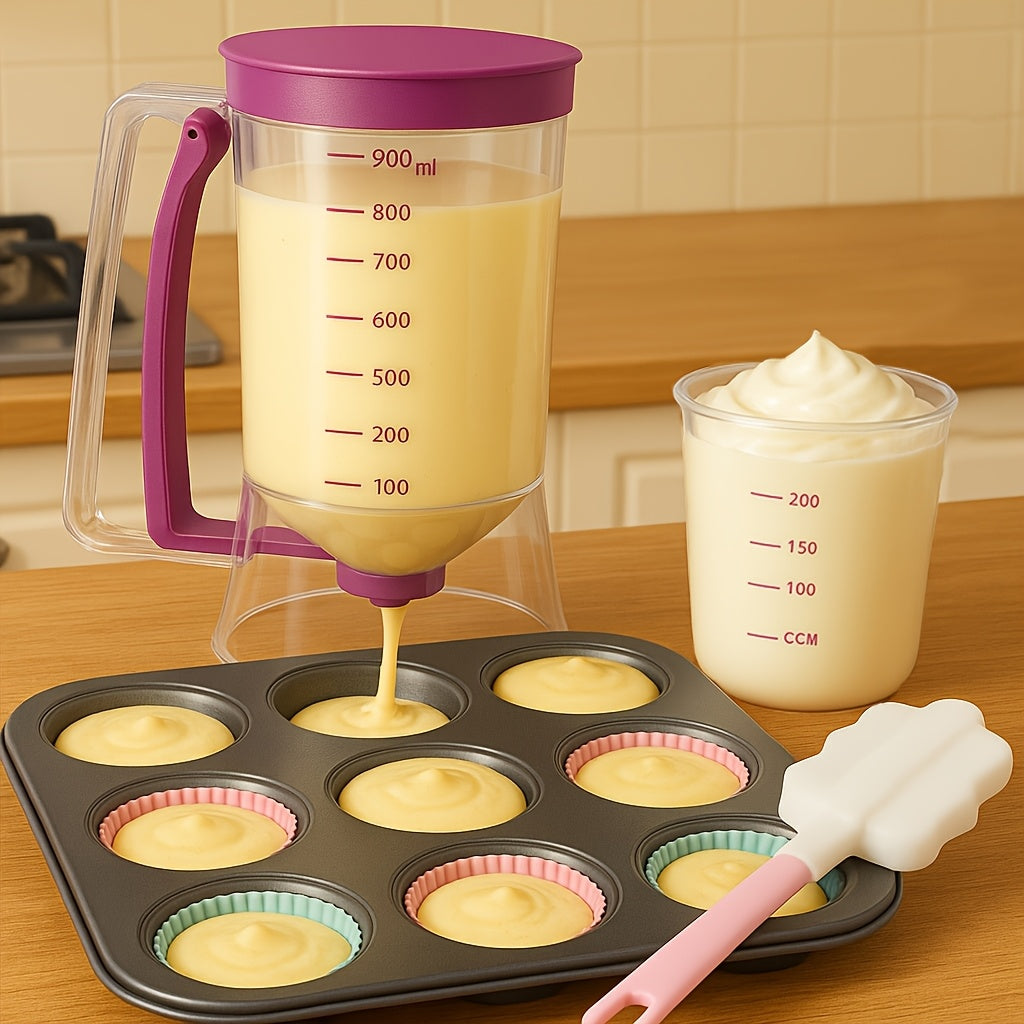 Pancake Batter Dispenser Set 2-Piece Handheld Batter Separator with Squeeze Handle & Cleaning Brush – Cupcake Waffle Baking Tool, Mess-Free Kitchen Gadget for Perfect Portions