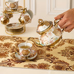 20 Piece Ceramic Tea Set Floral Design – European Afternoon Tea Service with Teapot, Cups, Saucers & Metal Stand – Blooming Style, Gift for Tea Lovers