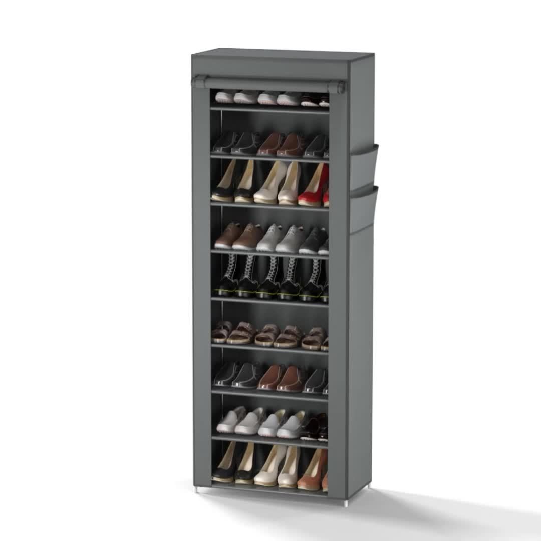Shoe Organizer Cabinet with Cover – 6/8/10 Tier Nonwoven Fabric Shoe Storage Shelf for 27-35 Pairs, Portable Shoe Rack for Entryway, Closet, Bedroom (Dark Gray)
