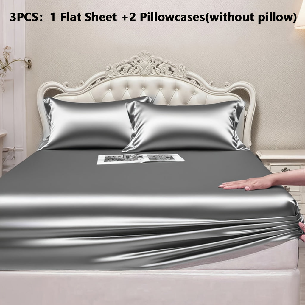 Luxury Satin Fitted Sheet Set with Pillowcases, 3000TC Silky Smooth Cooling Breathable Bed Sheets, Wrinkle-Resistant Machine Washable, Twin Full Queen King for Hot Sleepers, Adults & Kids — White Black Burgundy Gray Blue Purple