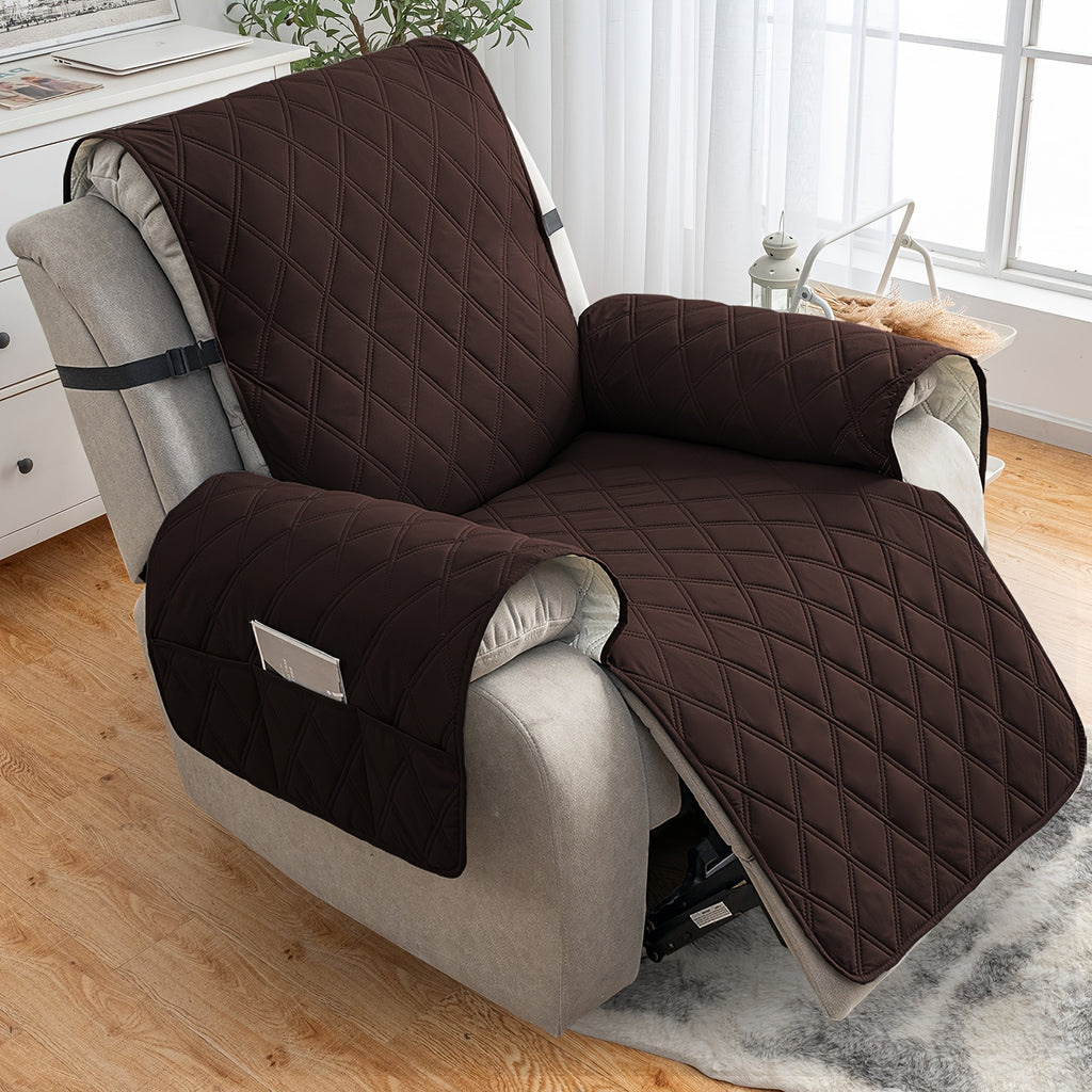 Quilted Recliner Sofa Cover Anti-Slip Wear-Resistant 4-Layer Fabric Dual Side Pockets Machine Washable Pet Home Bedroom Living Room 10 Colors 2 Sizes