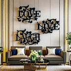 Black Metal Wall Art Love Life Laughter 3 Piece Letter Sign Silhouette Wall Decor for Living Room Bedroom Kitchen Modern Home Decoration