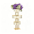 5-Tier Crystal Flower Stand with Hanging Crystals – Round Chandelier Base Wedding Aisle Centerpiece Floral Display for T-Stage Ceremony Party Event Decor