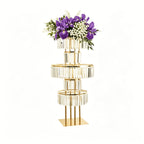5-Tier Crystal Flower Stand with Hanging Crystals – Round Chandelier Base Wedding Aisle Centerpiece Floral Display for T-Stage Ceremony Party Event Decor