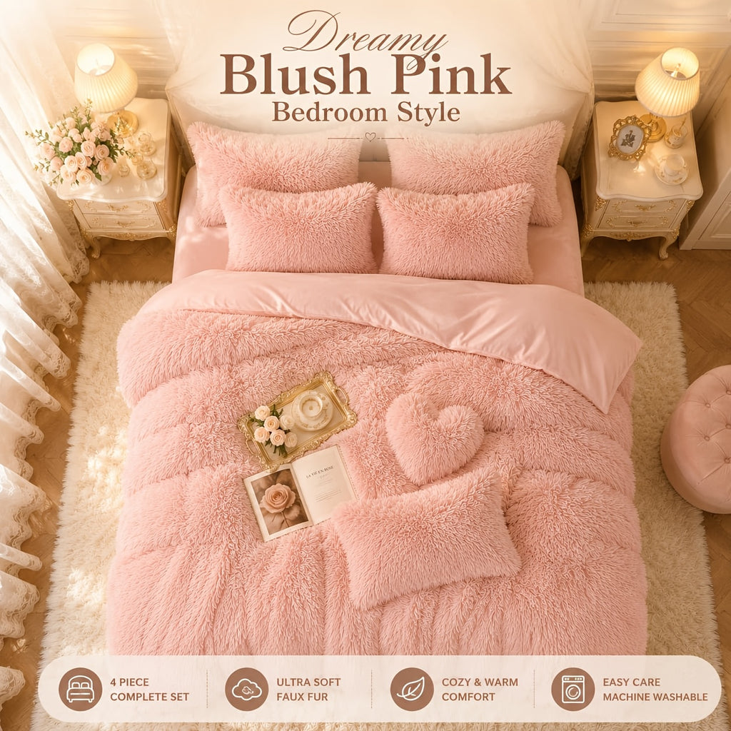 Velvet Duvet Cover Set Queen King Twin - Faux Down Flannel Bedding with Pillowcases & Bonus Heart Pillow, Zipper Closure Plush Thermal All-Season, 8 Colors 3/4-Piece