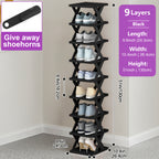 Stackable Shoe Rack Organizer 6 or 9 Tier – Plastic Vertical Shoe Shelf for Entryway, Hallway, Bedroom & Closet, Holds 6–9 Pairs, Easy Assembly, Black or White