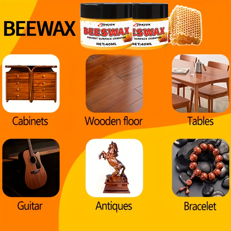 Beeswax Wood Polish Liquid Wax 1.35oz with Sponge Non-Toxic Long-Lasting Gloss for Furniture Hardwood Floors Desks Cabinets Multi-Surface Wood Restorer