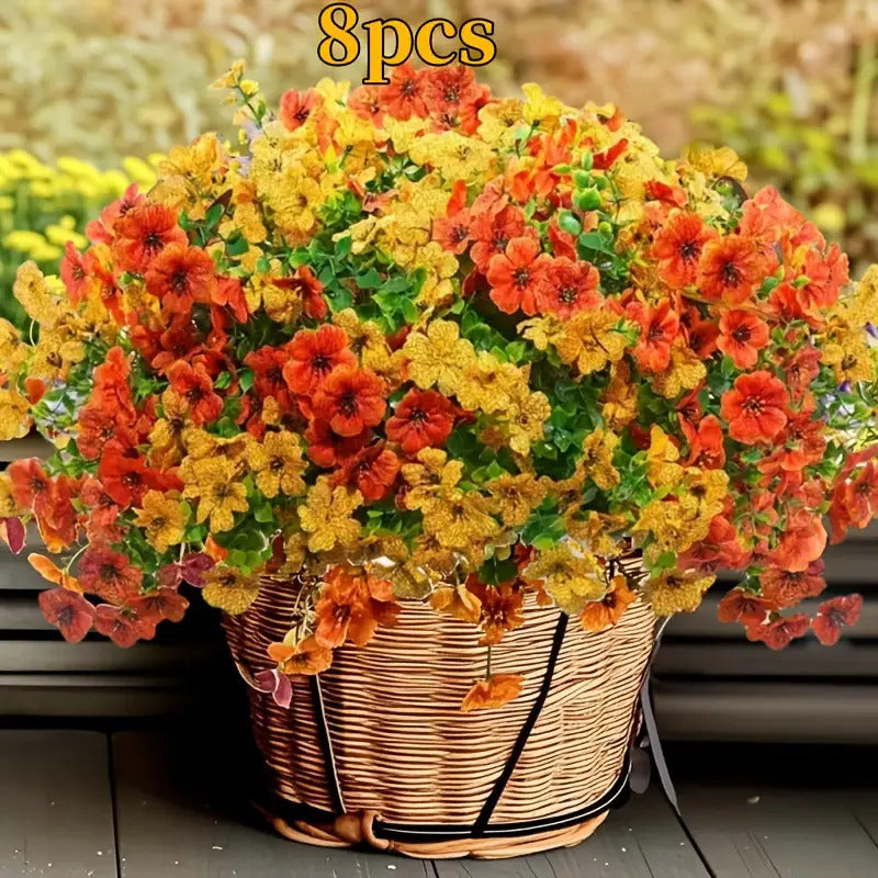 8-Pack Artificial Autumn Chrysanthemum Bouquets – UV-Resistant Non-Fading Faux Orange Fall Flowers for Home, Porch, Garden & Wedding Decor, Indoor Outdoor All-Season Decoration